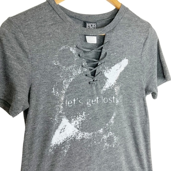 Modern Lux Women’s Let’s Get Lost Graphic Retro 90’s Lace Up Crewneck T-Shirt - Picture 2 of 16